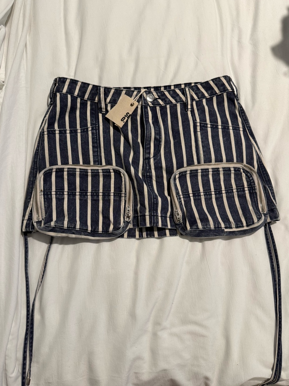 SER.O.YA Navy & White Striped Cargo Pocket Skirt